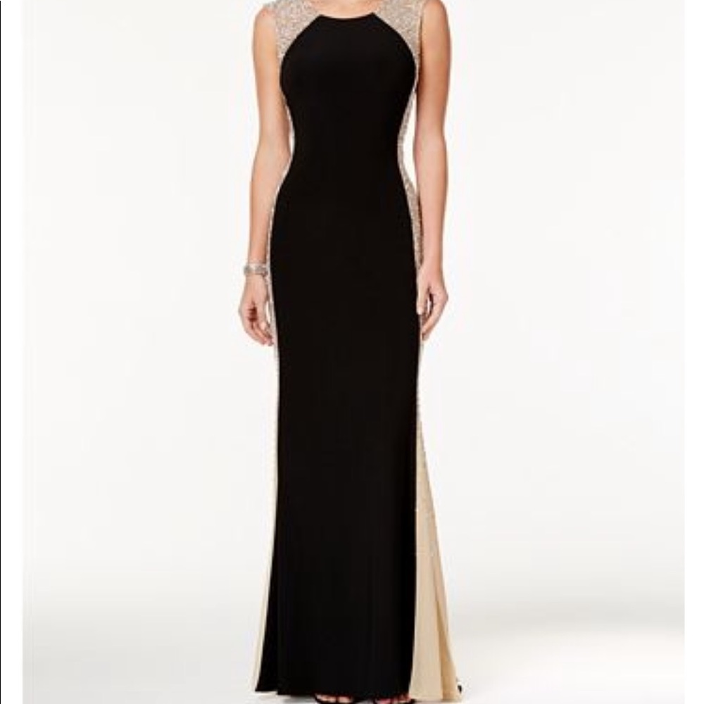 Xscape Floor Length Black Beaded Evening Gown